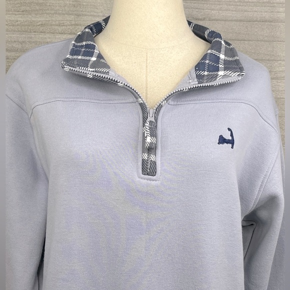 CUFFY'S OF CAPE COD 1/4 Zip Sweatshirt Periwinkle Blue/Plaid-XL - Picture 2 of 4